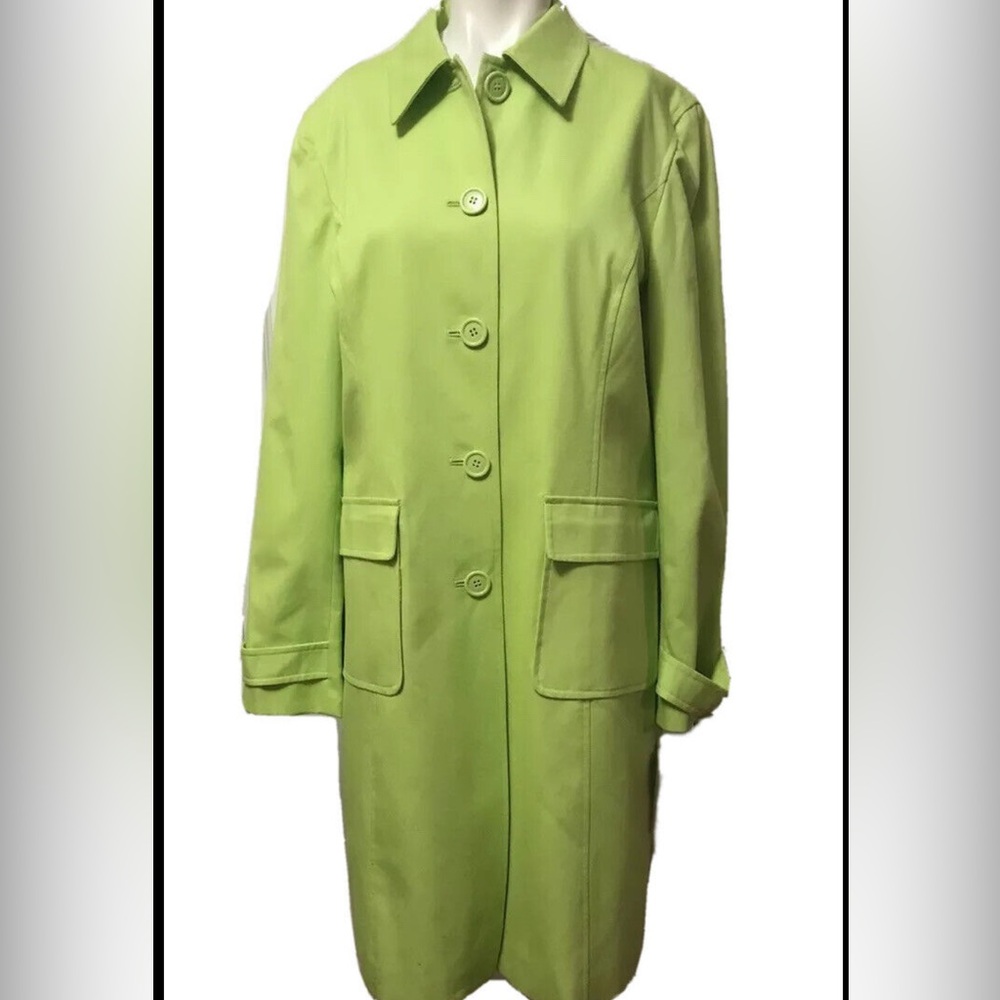 Evan Picone Green Trench Coat Classic Design